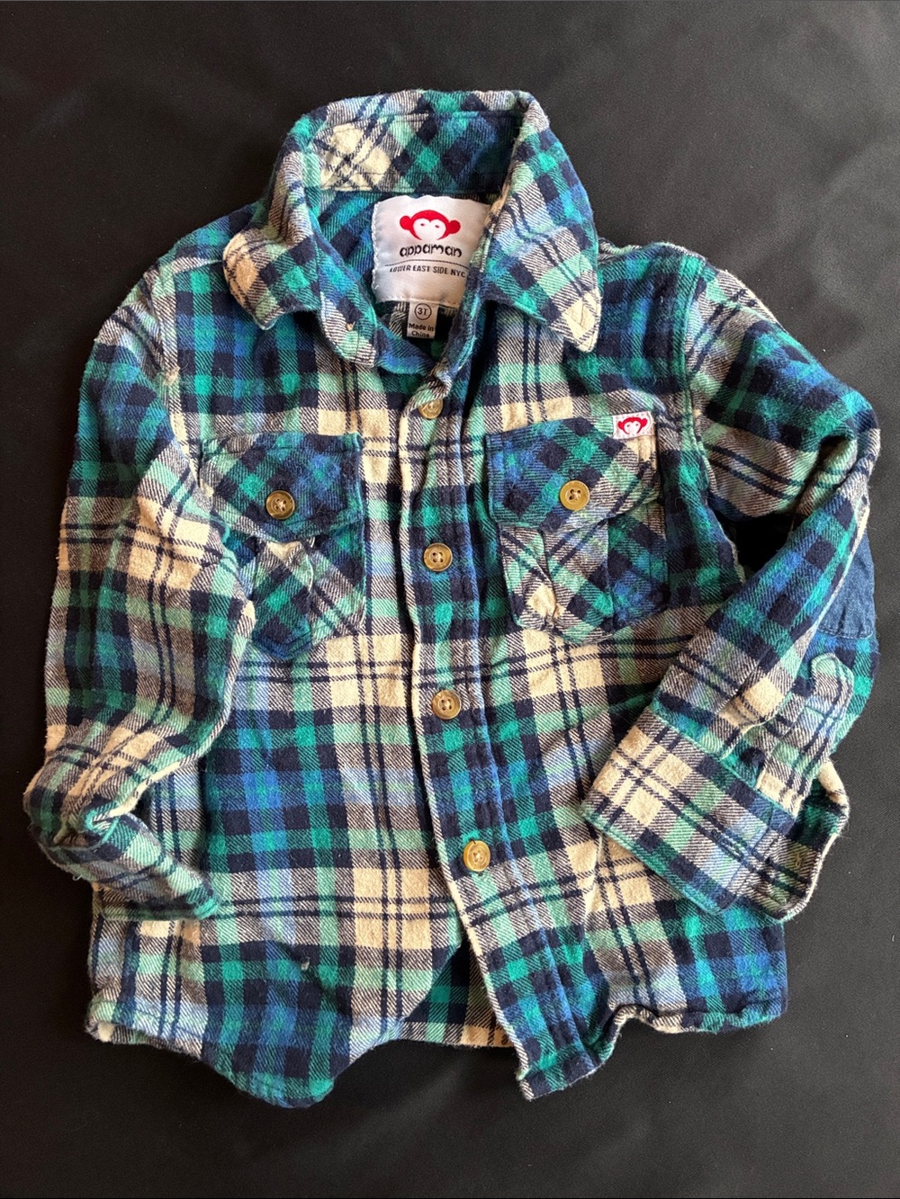 Appaman Blue, Teal & Cream Plaid Flannel Shirt